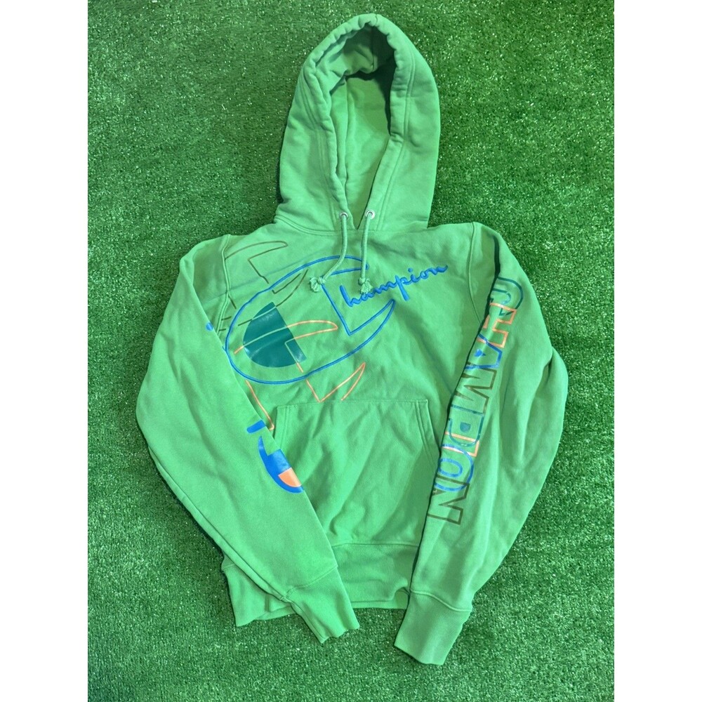 VTG Champion Reverse Weave Label - Embroidered (SM) Hooded Sweatshirt LIME GREEN